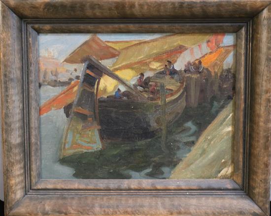 Giuseppe Ciardi (1875-1932) Venetian boating scenes 9.5 x 12.5in.